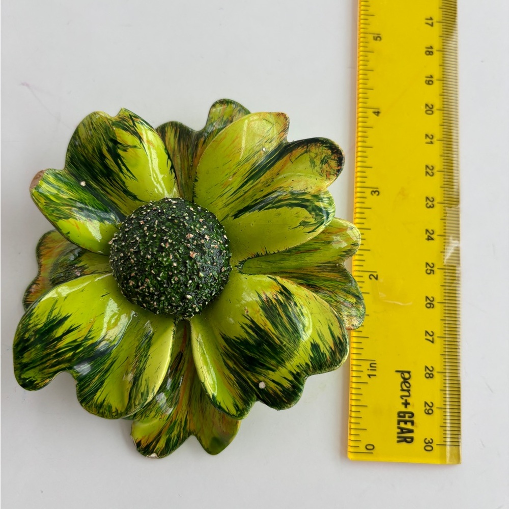 Vintage Enamel Floral Green Brooch From 1960-70S.MCMCOSTUME Jewelry Pin